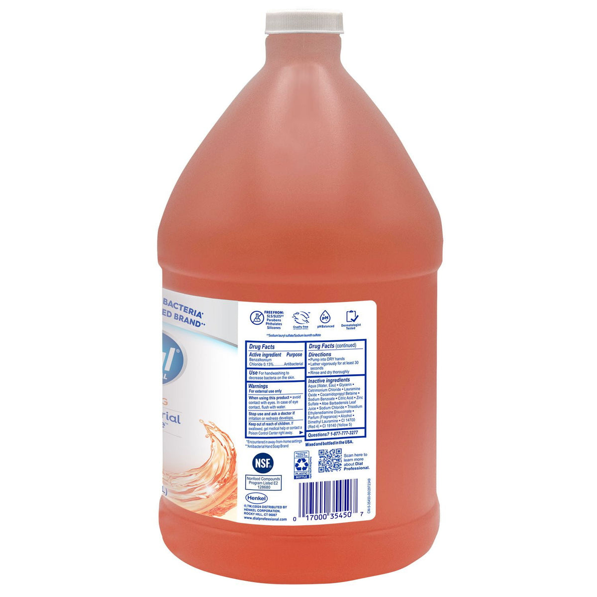 Dial Professional Antibacterial Foaming Hand Wash Refill, Plus Aloe, Original Scent, 1 gal, 4/Carton