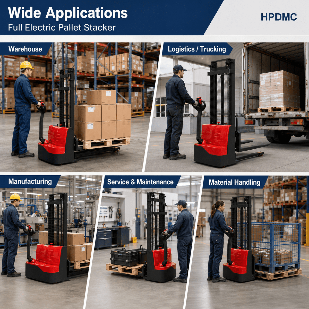 HPDMC Full Electric Pallet Stacker 3300 lbs, Electric Walkie Stacker with 24V/85Ah Battery, 45" Forks, 118" Fork Lift Height, Built-in Charger and Smart Handle for Warehouse