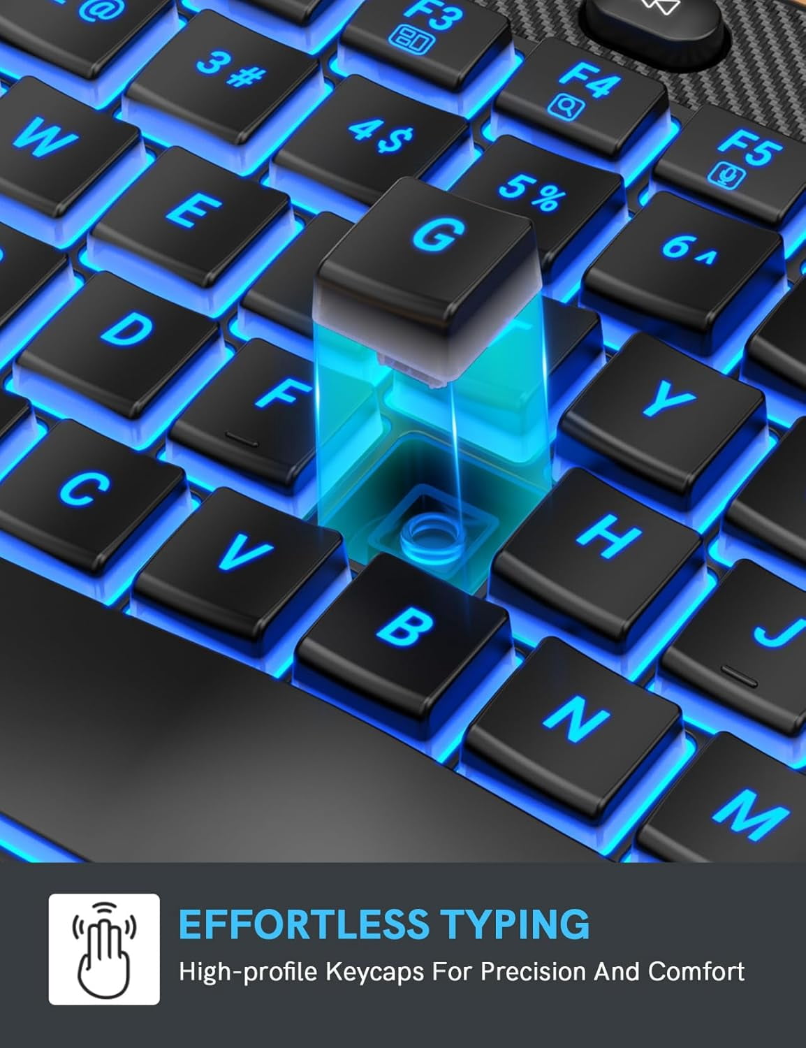 Wireless Keyboard and Mouse Combo - Ergonomic Wave Rechargeable Keyboard with Soft Leather Wrist Rest, RGB Backlit -Black