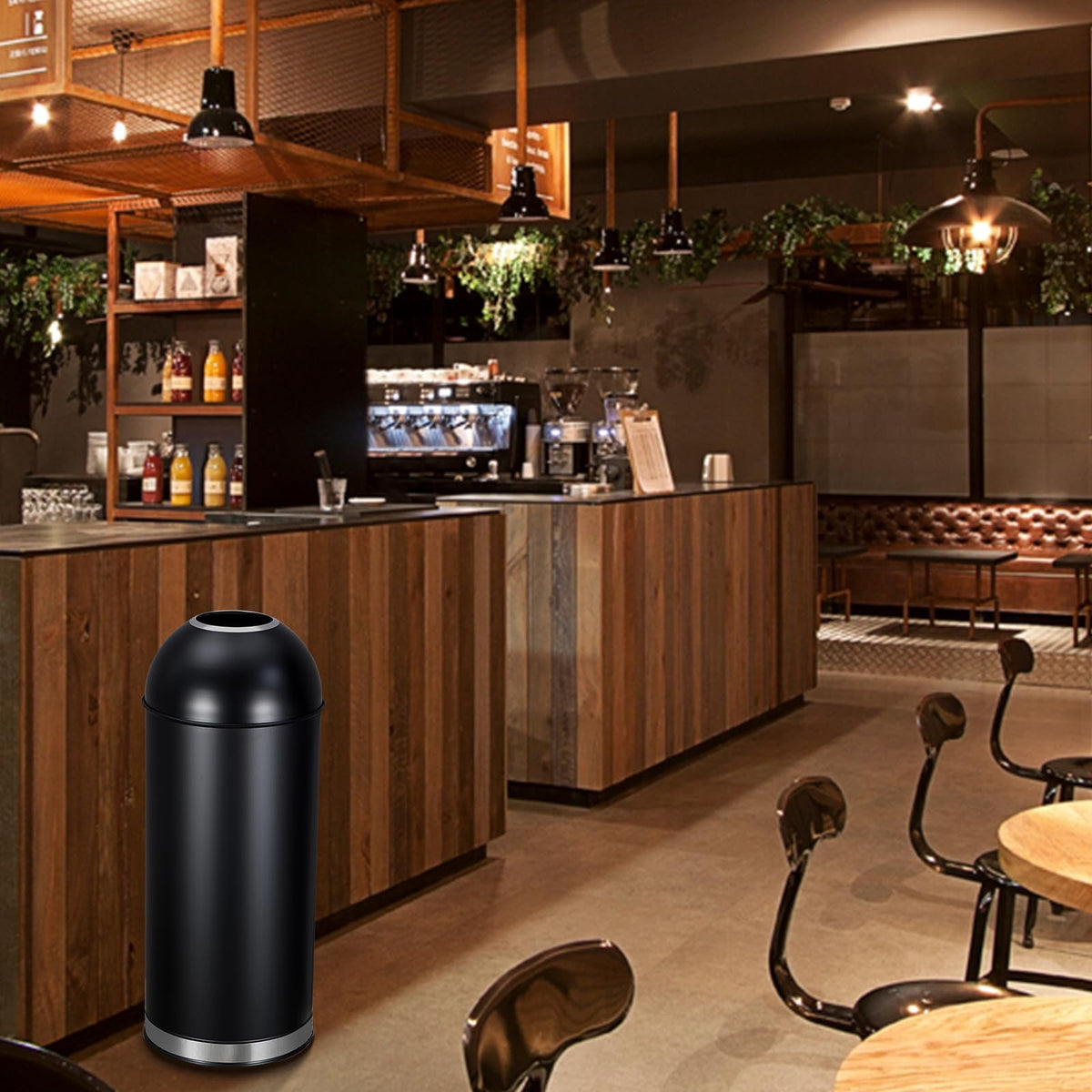 Huisuilinss 17 Gallon Trash Can,Black Open Top Trash Can,Commercial Stainless Steel Industrial Waste Basket Container, Metallic Black Large Garbage Enclosure for Home, Office, Restaurant, Restroom