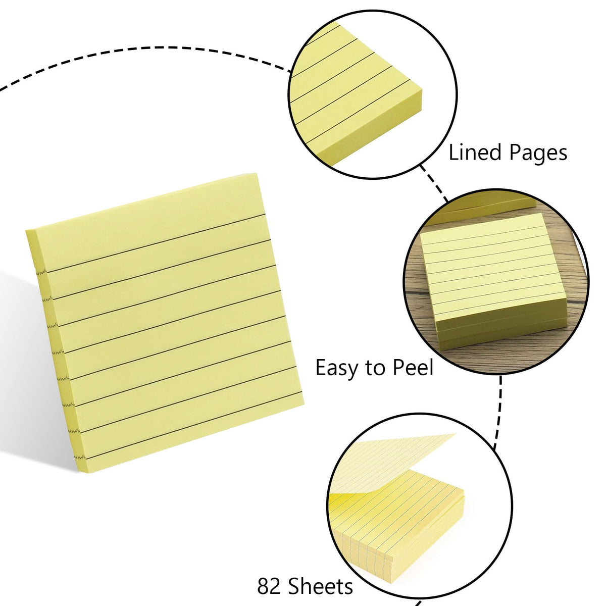 Tripumer 8 Pack Yellow Lined Sticky Notes Ruled Self Sticky Note 3 x 3 in 82 Sheets Each Pad Self-Adhesive Notepads Bulk