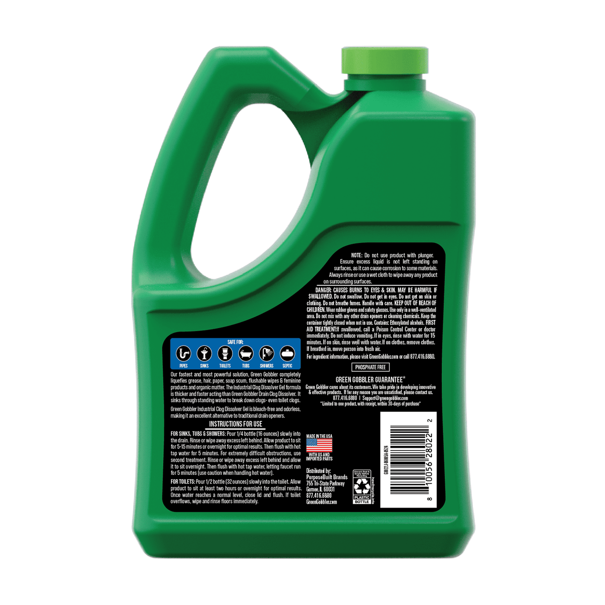 Green Gobbler Industrial Strength Drain Clog Remover & Cleaner Liquid Gel, 64 Fl Oz