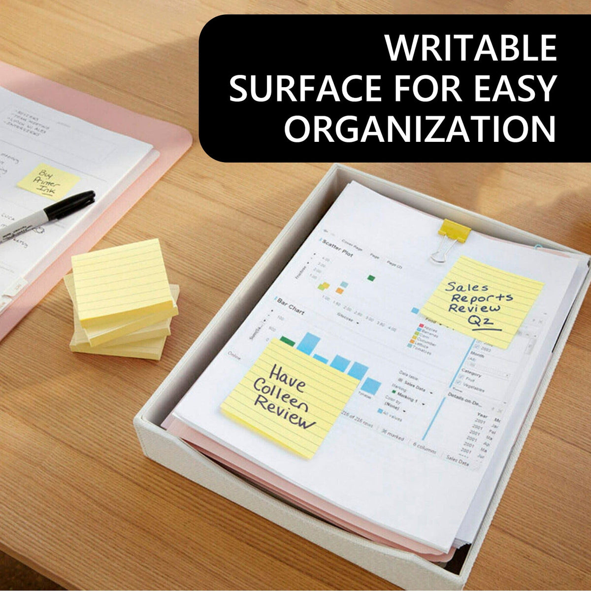 Tripumer 8 Pack Yellow Lined Sticky Notes Ruled Self Sticky Note 3 x 3 in 82 Sheets Each Pad Self-Adhesive Notepads Bulk