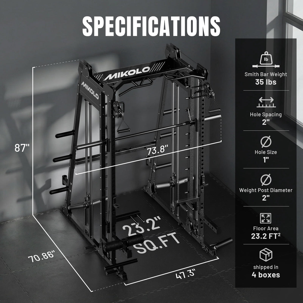 Mikolo M11 Smith Machine Home Gym, 2200LBS Power Rack with Functional Trainer, Cable Crossover, LAT Pulldown, Low Row, Landmine and Plate Storage for Full Body Strength Training