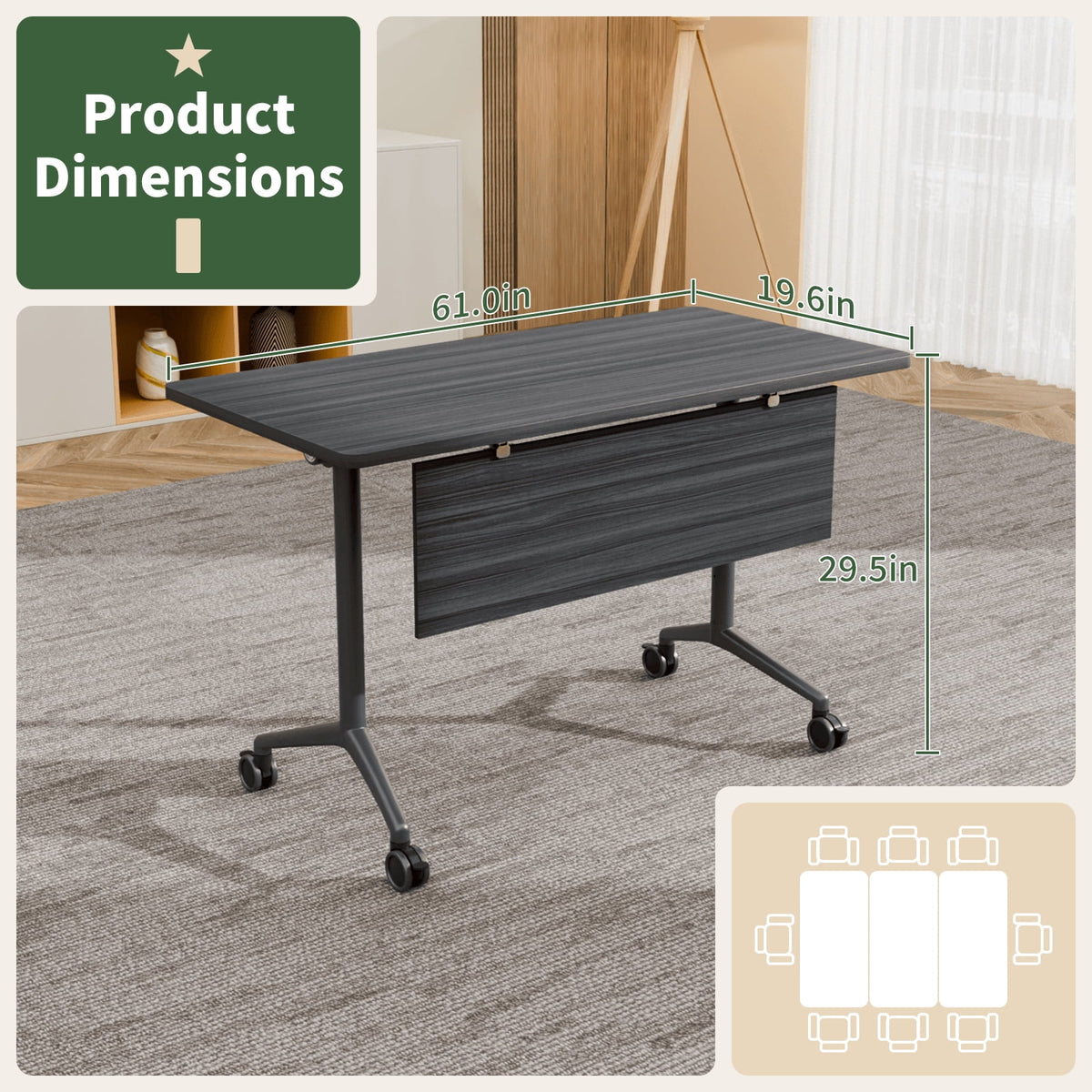 Folding Conference Room Tables with Silent Wheels, 6-12 Person Modern Foldable Modular Meeting Training desk for Office Seminar Boardroom (61 Ebony 8)