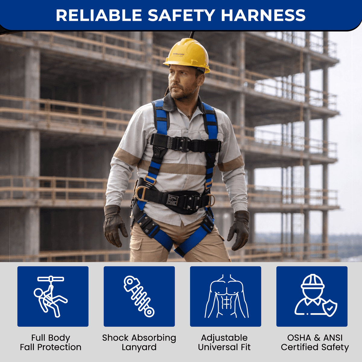 Sorano Safety Harness Fall Protection – Upgraded 4 Quick Buckles, Roofing Harness Kit for Men, Full Body Construction Harness with Shock-Absorbing Lanyard