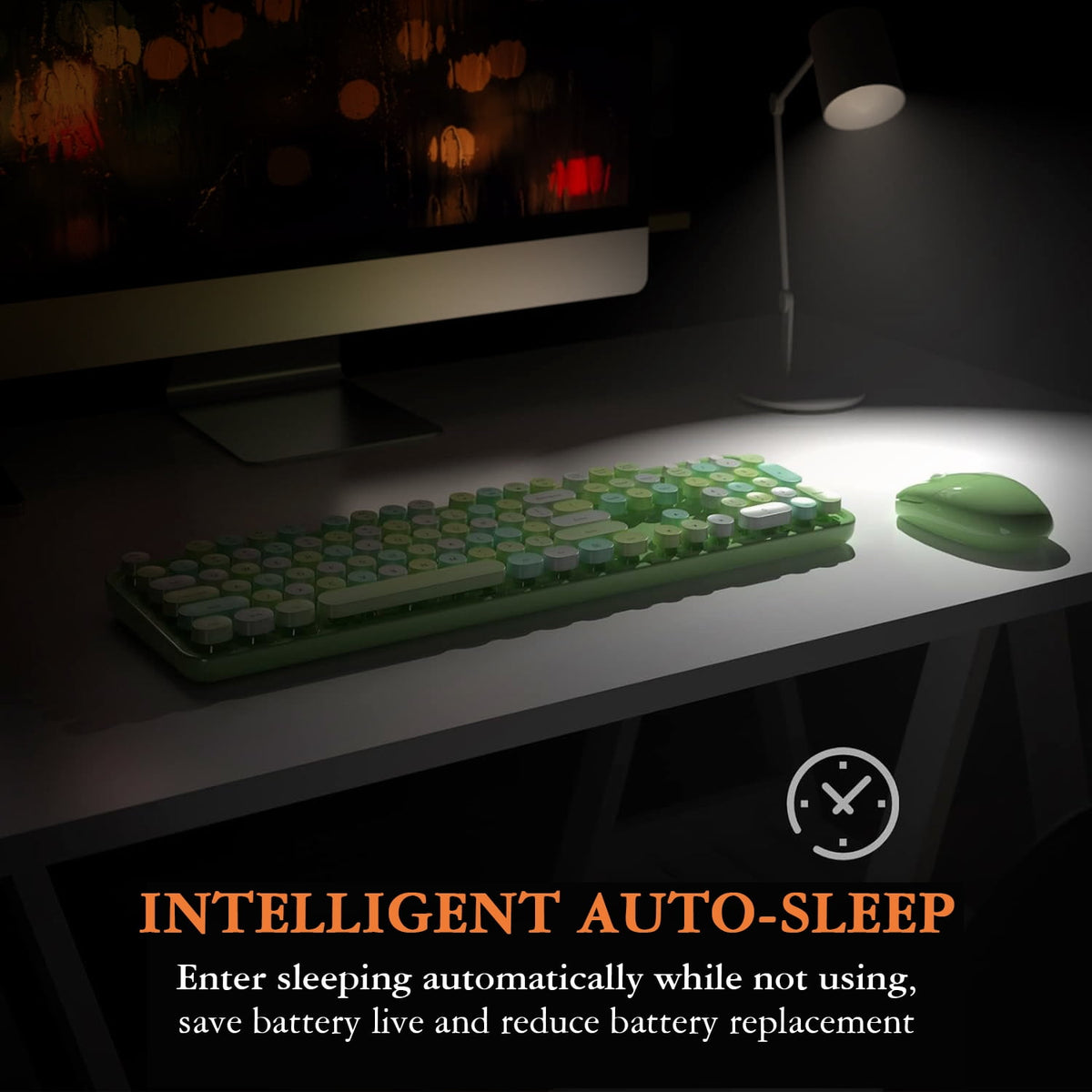 MOFII Wireless Keyboard and Mouse Combo 2.4GHz Retro Full-Size Keyboard with Number Pad and Cute Wireless Mouse for PC Desktop Laptop Mac Windows (Green)