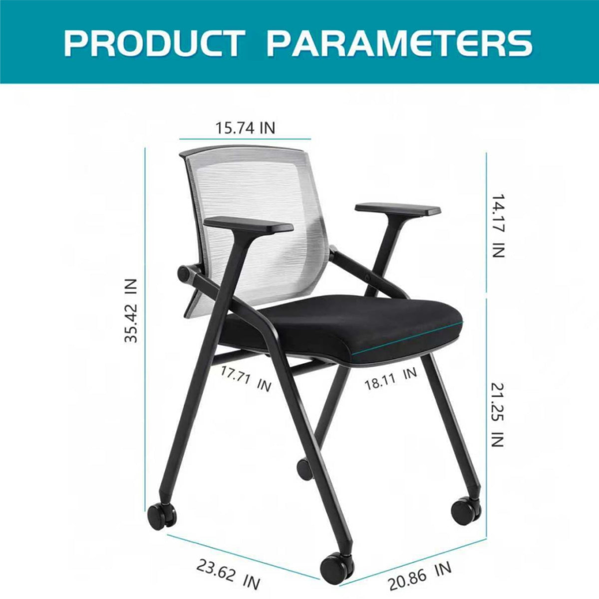BLANEDUO Folding Office Desk Chair BIFMA Certified Stackable Conference Room Chairs with Wheels Lumbar Support Gray 20 Pack
