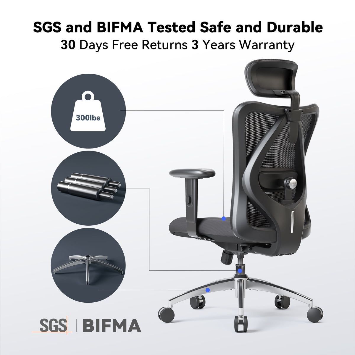 Sihoo M18 Mesh Ergonomic Office Chair with Adjustable Lumbar Support, High Back, Black