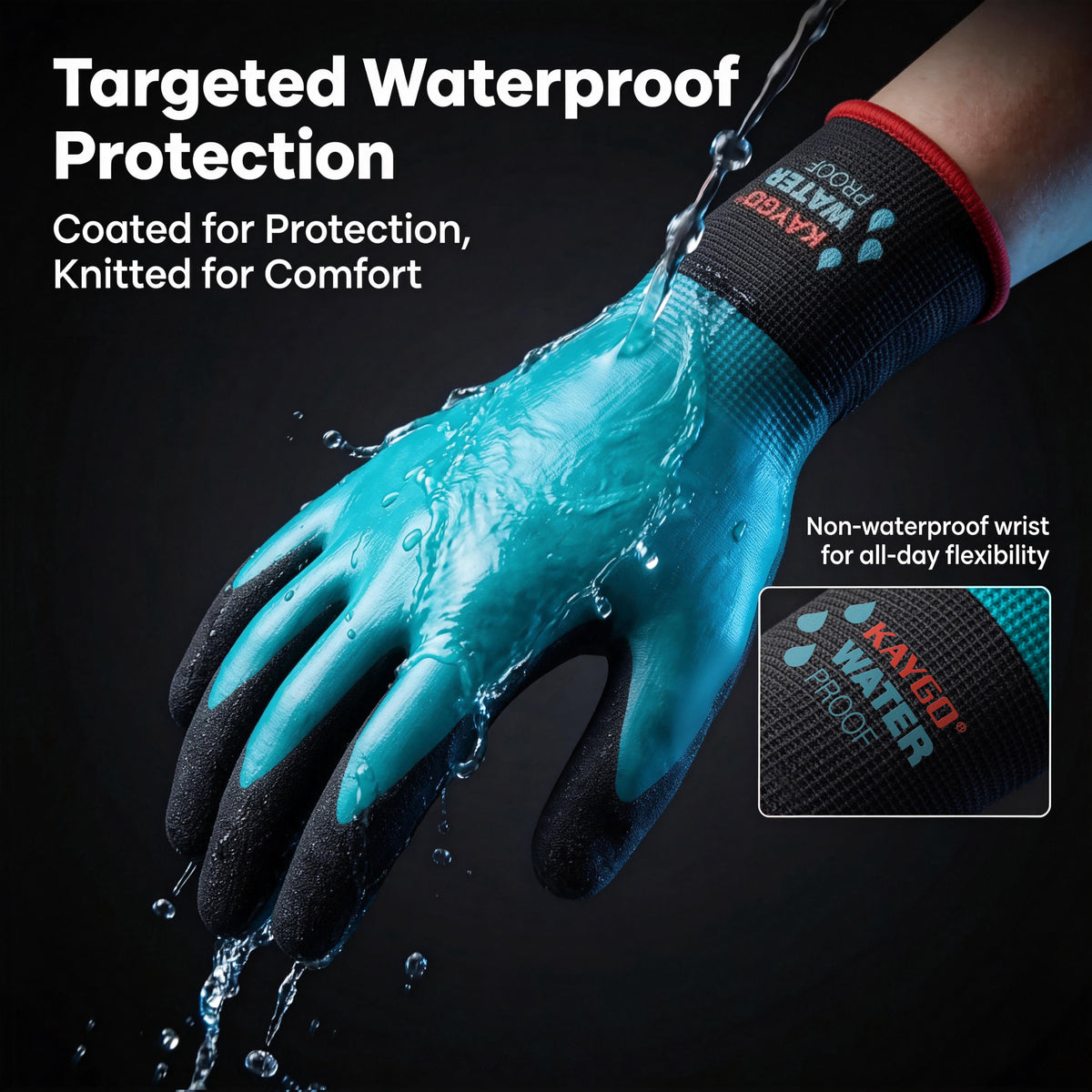KAYGO Waterproof Work Gloves for Men and Women, Rubber Coated Non-slip Working Gloves for Garden, Outdoor Construction, KG150, Blue, L