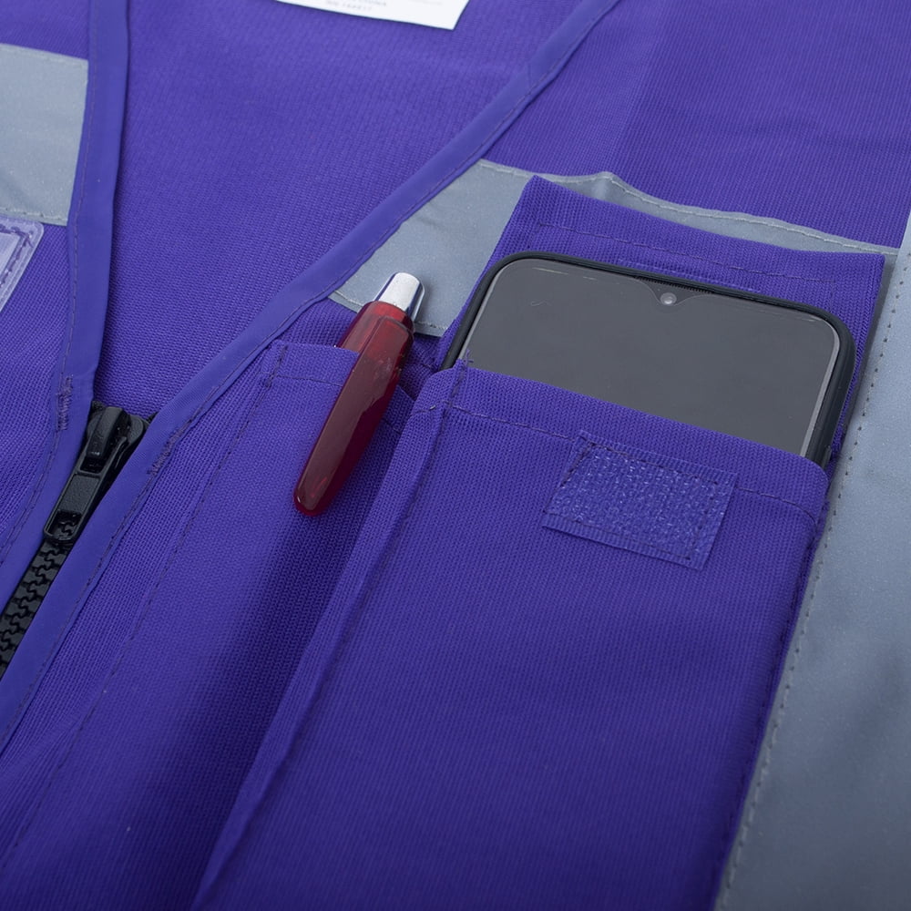 GOGO 5 Pockets High Visibility Safety Vest with Reflective Strips, 10 Pack Working Uniform Vest-Purple-3XL