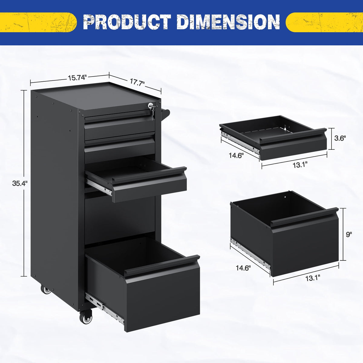 Fesbos 5-Drawer Rolling Tool Chest, Lockable Metal Cabinet with Wheels & Ball-Bearing Slides, Industrial Mobile Tool Storage Cart for Garage, Workshop, Mechanic