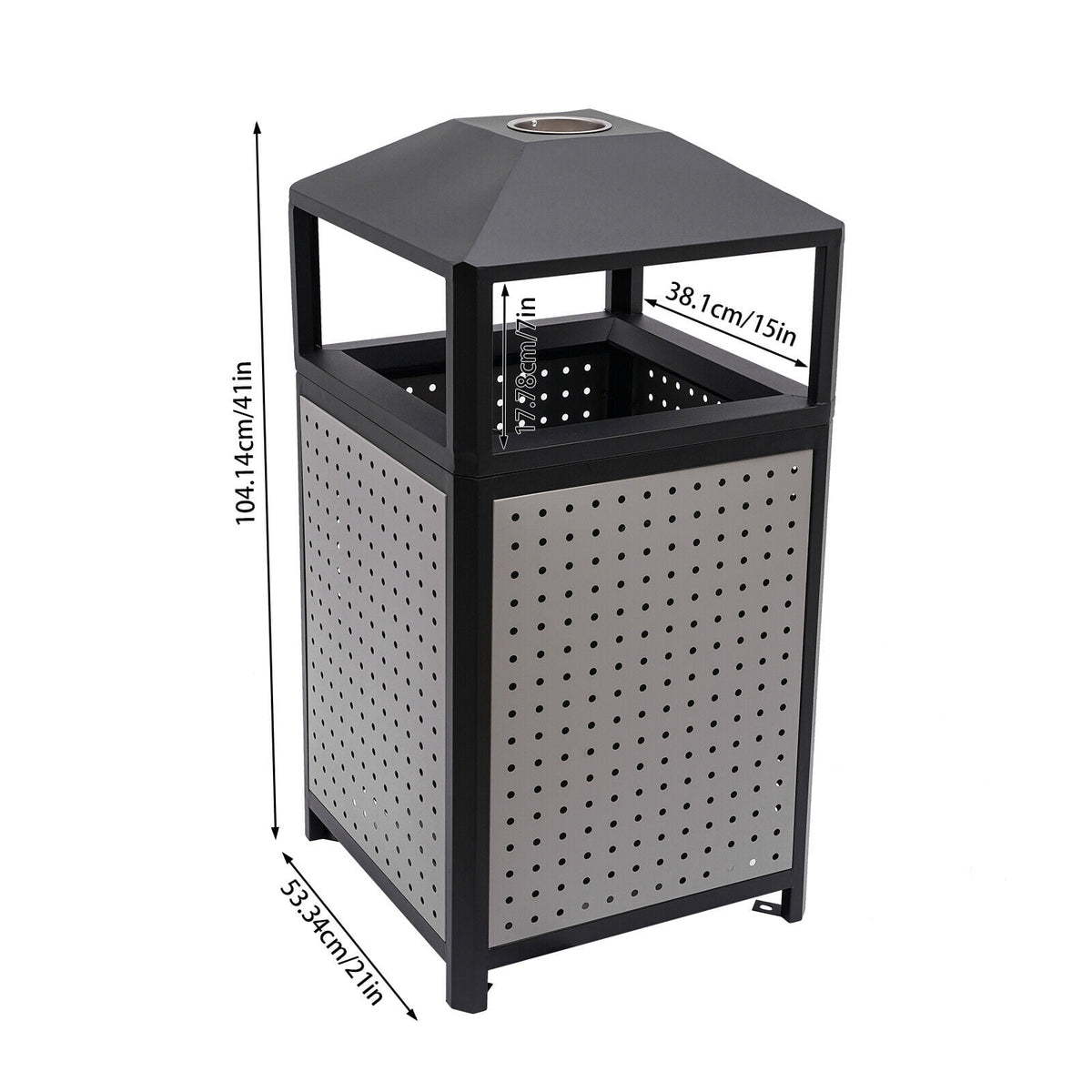 38-Gallon Outdoor Trash Can with Build-in Ashtray Industrial Waste Trash Can Waste Container Stainless Steel Industrial Durable Trash Can