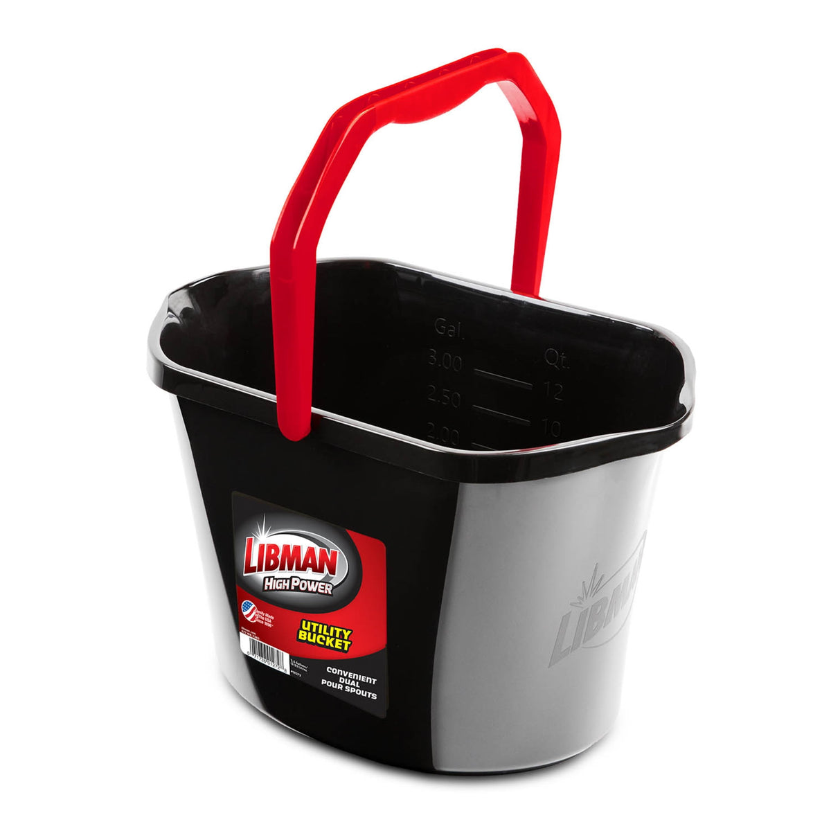Libman High Power Utility Bucket 3.5 Gallon Black Polypropylene with Ergonomic Handle