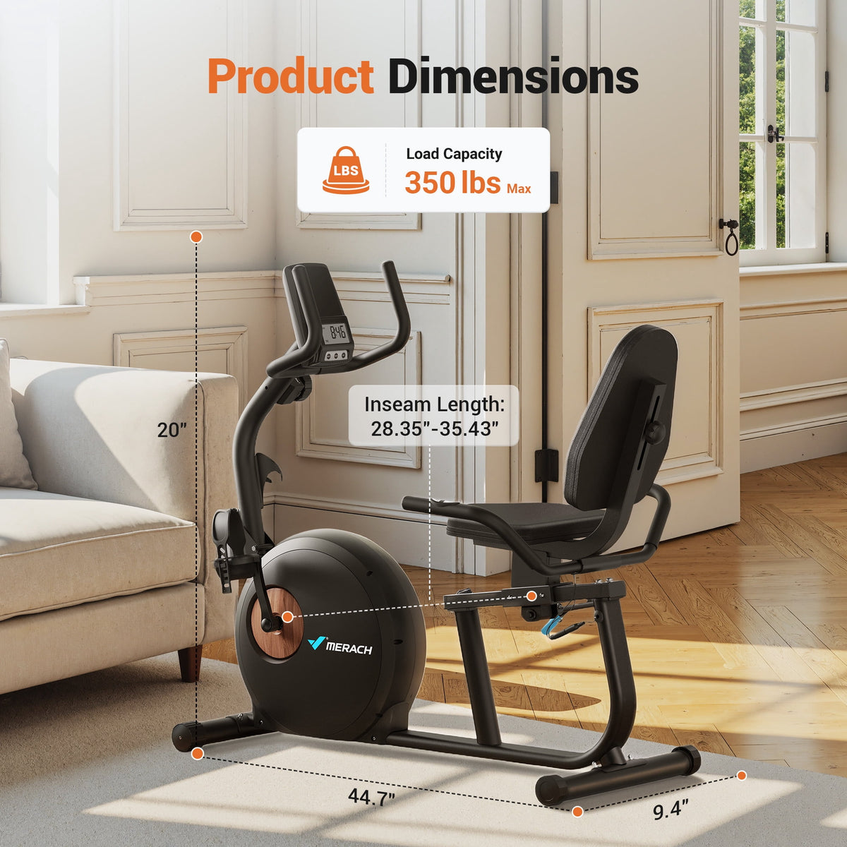 MERACH Exercise Bike, Recumbent Indoor Cycling Bicycle for Home with Smart Bluetooth and Exclusive App Connectivity, LCD, Heart Rate Handle