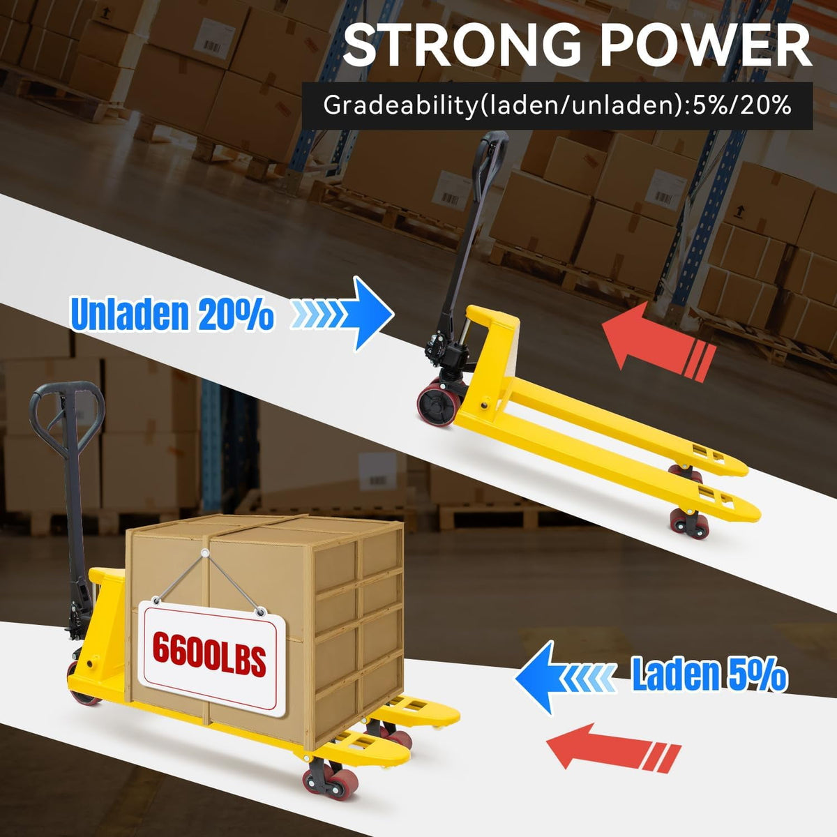 HPDMC Pallet Jack Truck 6,600 LBS Capacity, 48'' L x 27'' W Forks Manual Pallet Jack Truck, 6Pcs