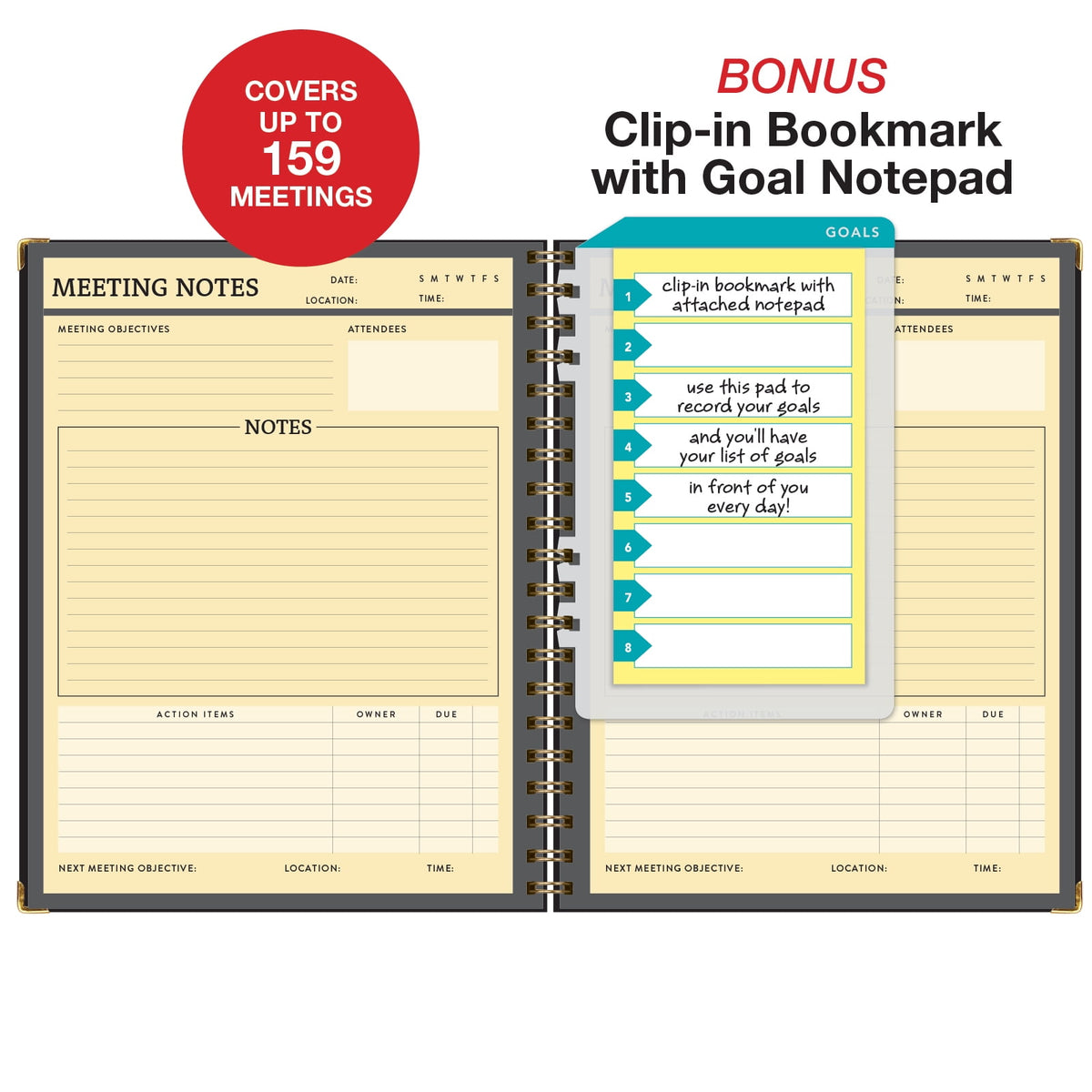Global Printed Products Meeting Planner, Black (8.5" x 11")