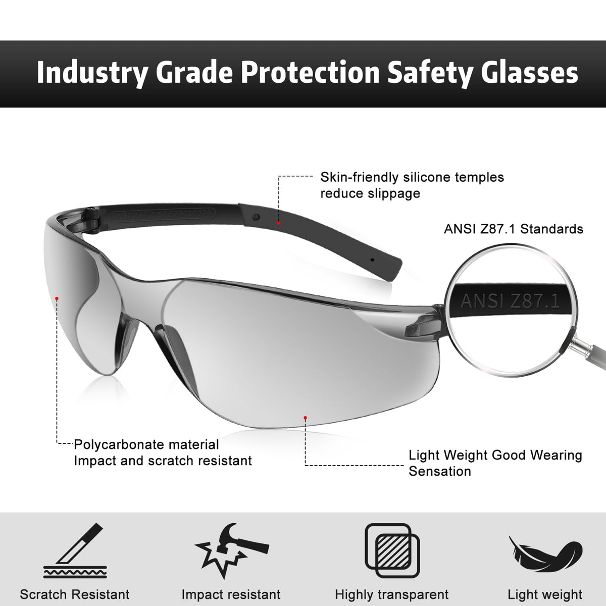 HBMYN 50 Packs Safety Glasses Ansi Z87.1 Safety Glasses Bulk with Scratch Resistant Glasses for Women Men Work Construction Science Lab Shooting
