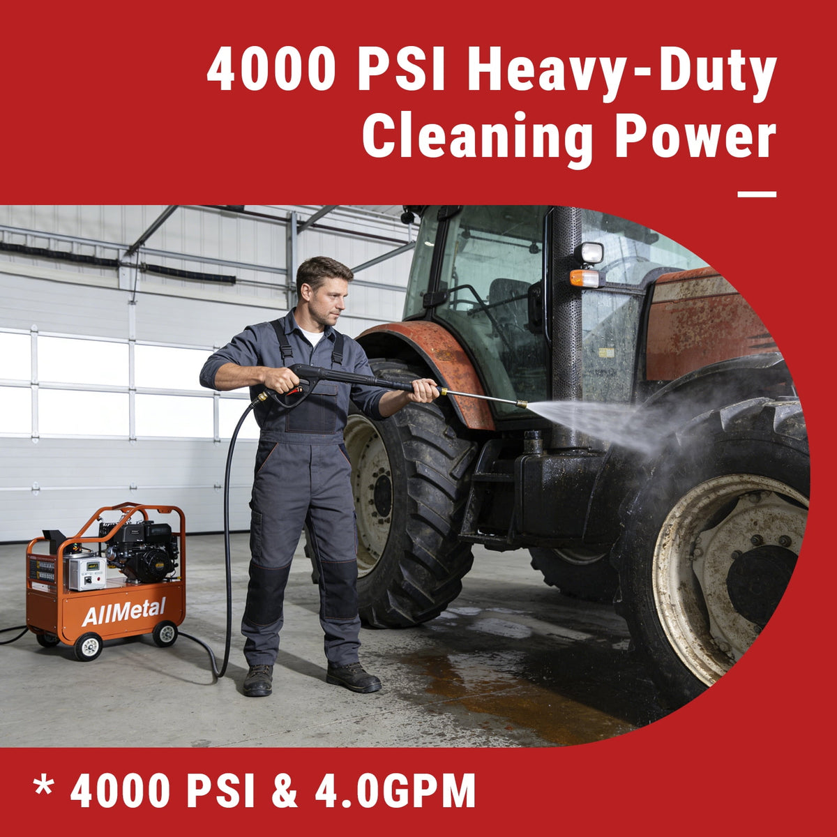 4000 PSI Hot Water Pressure Washer, 4.0 GPM, 420cc Gas Engine with AR Pump, Commercial Heavy-Duty Power Washer for Trucks, Machinery, Concrete, Industrial Grease Removal