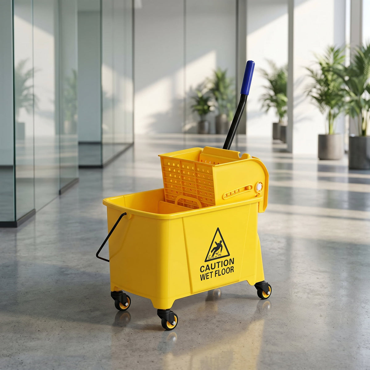 Resenkose 21 Quart Mop Bucket Side Press Wringer on Wheels With Panel, Side Press Wringer Combo Commercial Cleaning Caddy Plastic