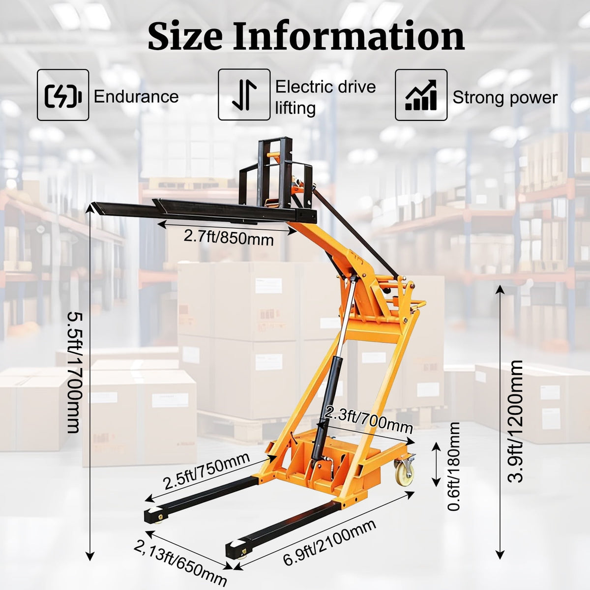 1100LBS Capacity Full Electric Pallet Stacker Walkie Forklift - 5.6FT Lifting Height Portable Material Handling Lift Truck with Foldable Design for Warehouse, Factory, Logistics & Retail