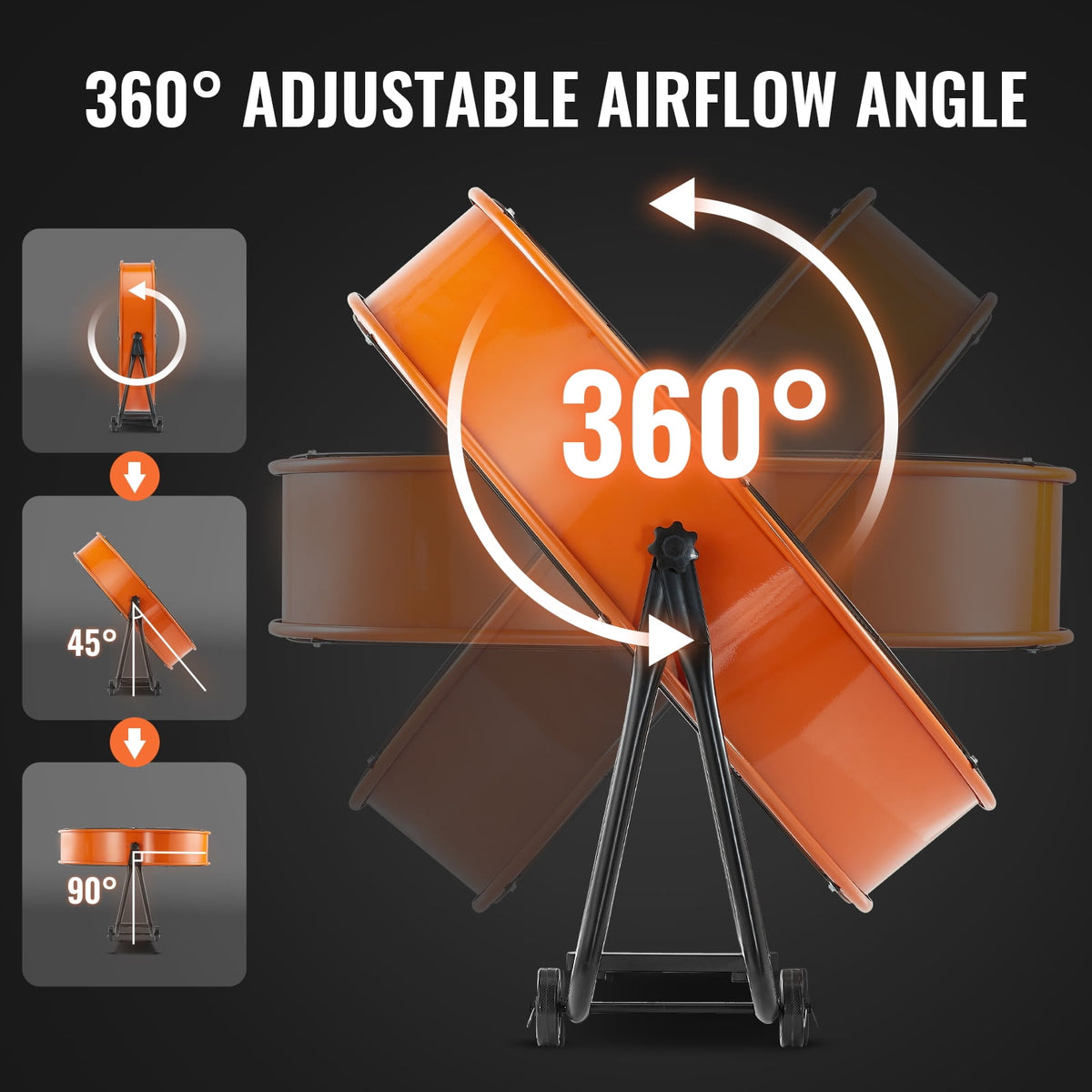 KFFKFF Barrel Fan, 24 Inch Powerful Industrial Circulation Fan, Robust Commercial Application 3-Speed 8600CFM, 360°Flexible Adjustment Industrial Ground Fan for Warehouse, Workshop, Factory, Basement