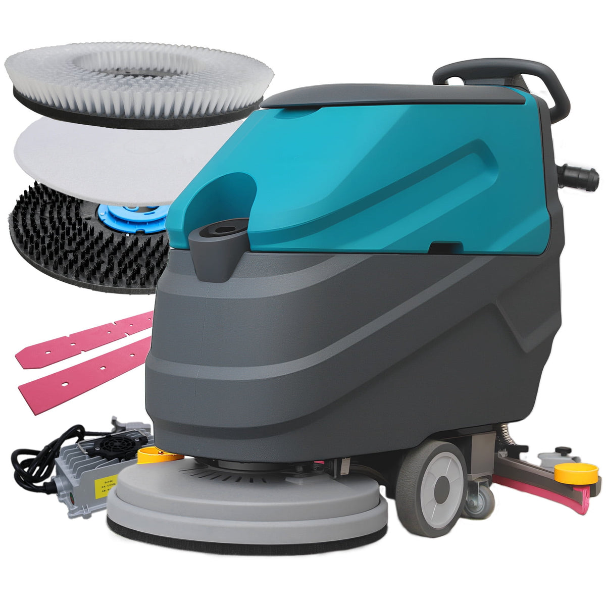 POHIR Walk-Behind Floor Scrubber, 22"Cleaning Width, 31.5" Suction Width, 18.5 gal Solution Tank, 15.9 gal Recovery Tank, 32000 Sq Ft/H, Commercial & Industrial, Full Parts Kit