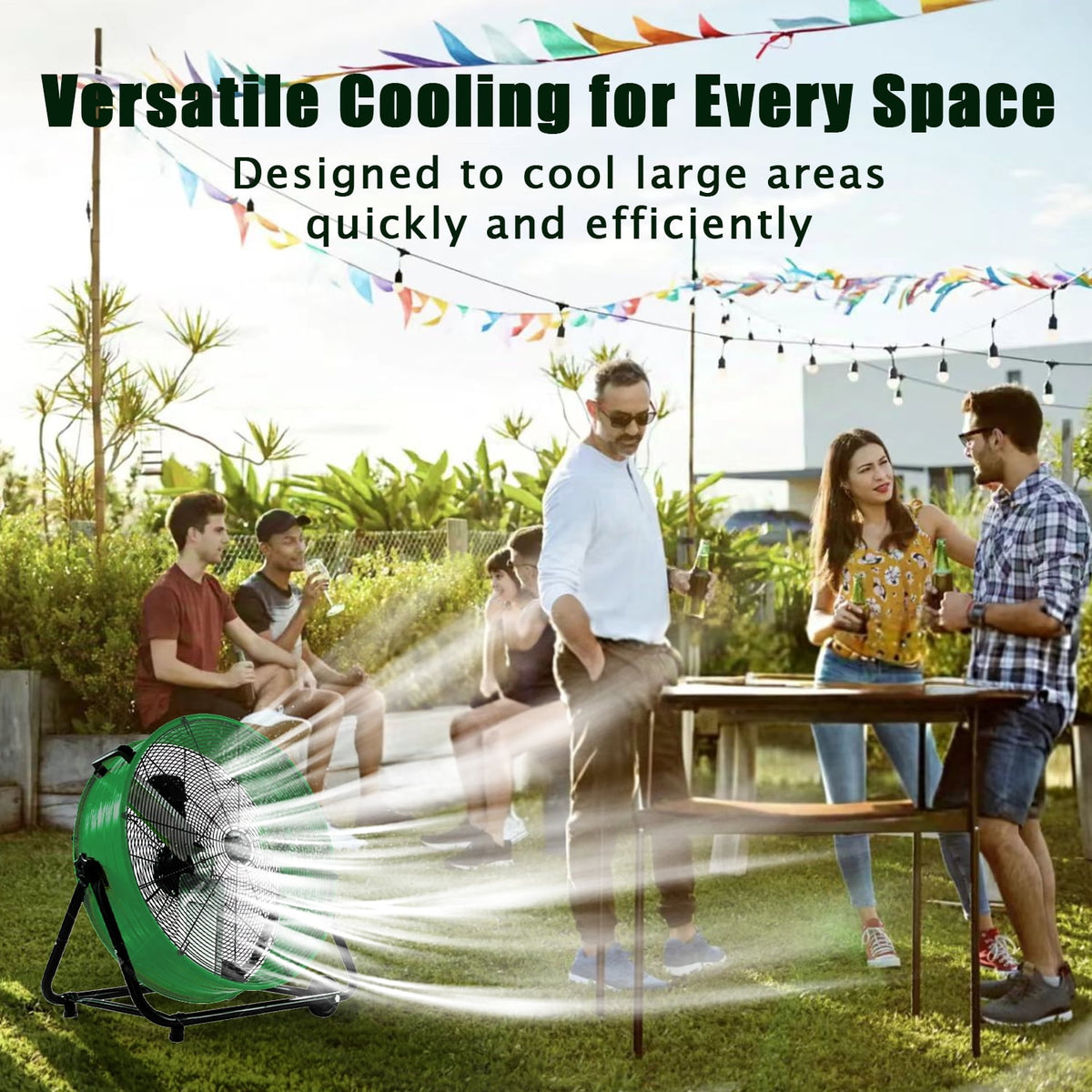 Industrial Fan 24" up to 8800 CFM, High Velocity Fan with 3 Speeds, Heavy Duty Blower Equipped Waterproof Cover, 360° Adjustment, Green