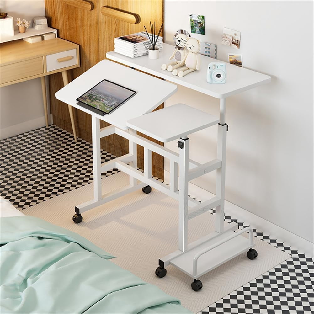 Adjustable Height Mobile Standing Desk – Compact Rolling Workstation for Small Spaces – Ergonomic, Portable – Dark walnut