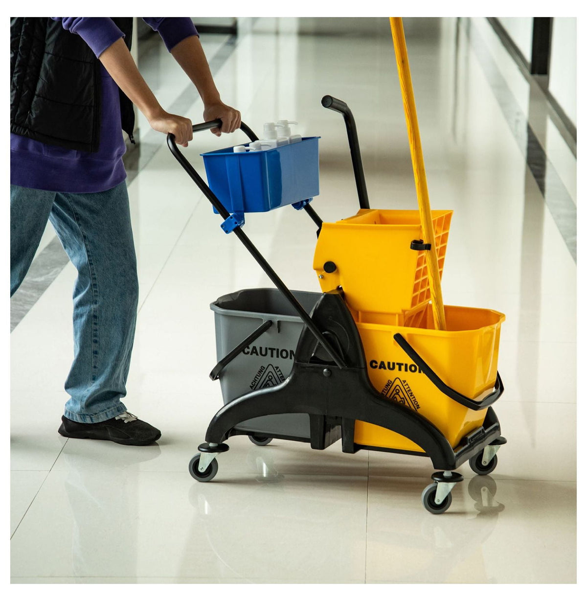 Mop Bucket with Wringer - 13.8 Gallon Commercial Mop Bucket Cart - Side Press Mop Bucket with Wheels - Heavy Duty Cleaning Bucket for Home, Office & Commercial Use