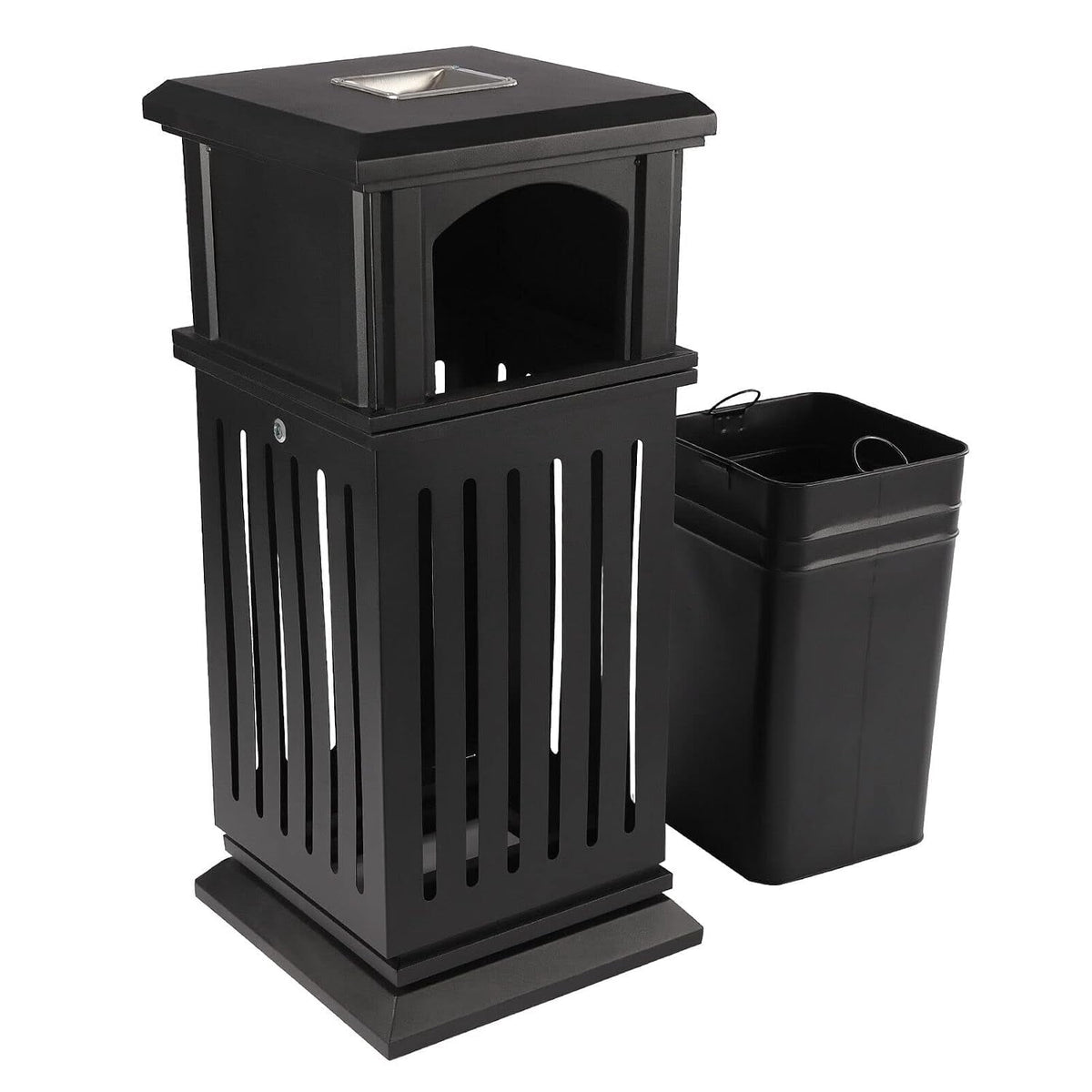 Trash Can with Lid, Large Commercial Garbage Waste for Yard Garage, Heavy Duty Industrial Waste Container (Dark Brown)