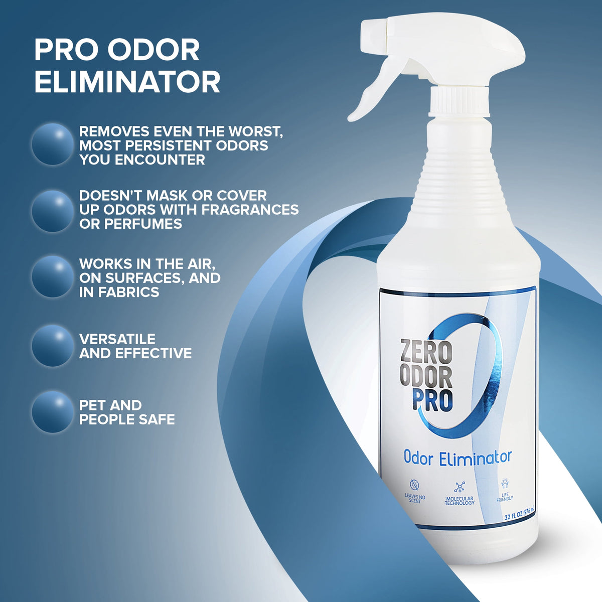Zero Odor Commercial Odor Eliminator Spray Smell Remover Air & Surface Deodorizer Couch Carpet 32 oz