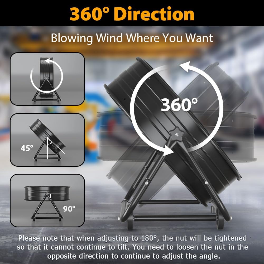 Nordic Hygge 30 in. 14000 CFM Heavy Duty 3-Speed Industrial Drum Fan with 360-Degree Tilt in Black