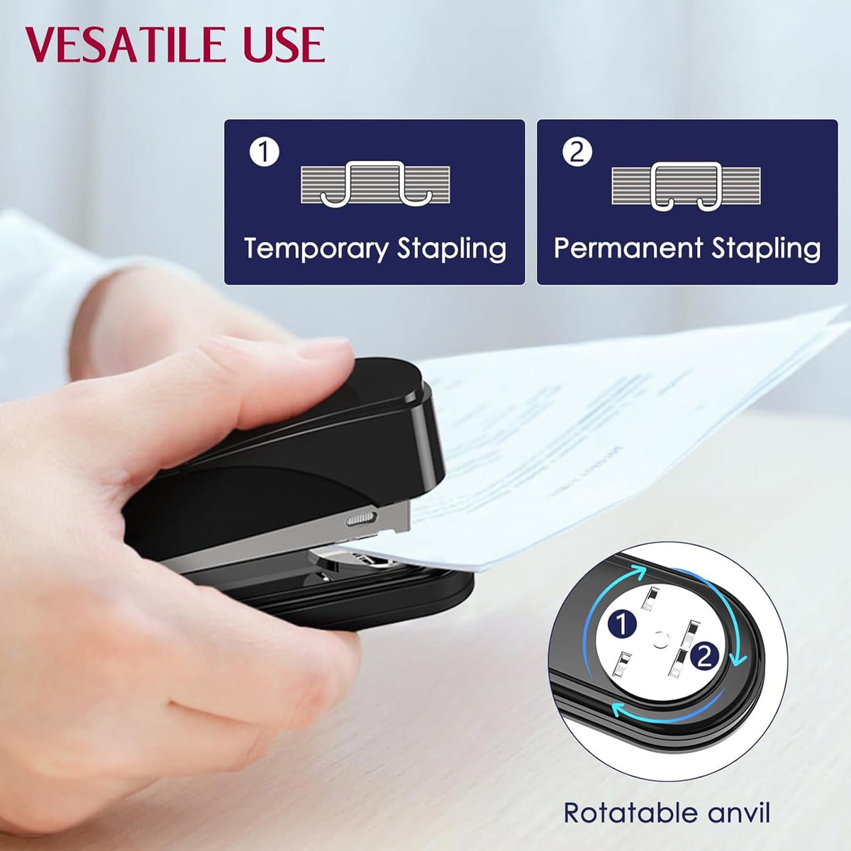 BAODELI Heavy Duty Metal Stapler, 50-Sheet Capacity, Includes Staples & Remover, Black, Full Strip for Office Desk
