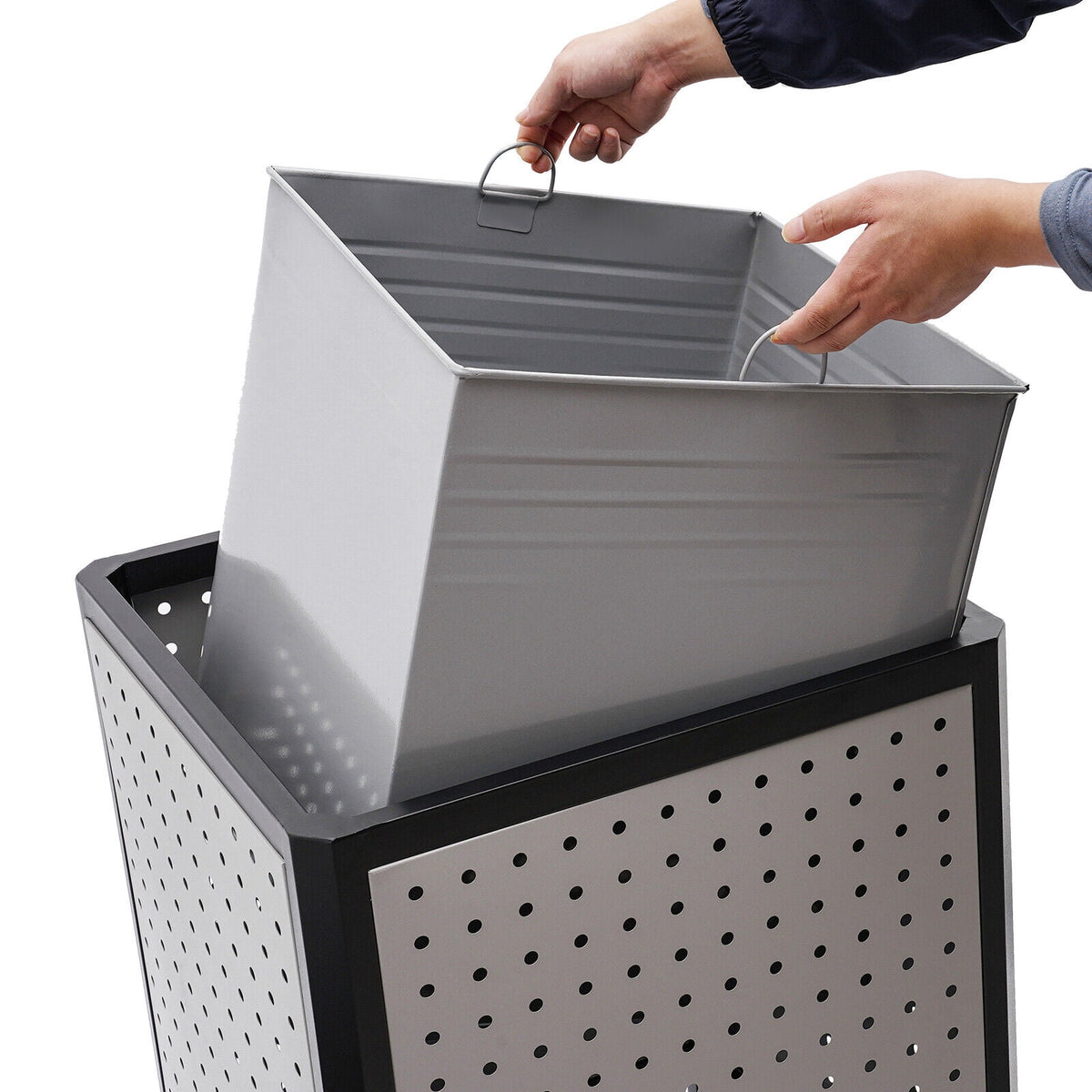 38-Gallon Outdoor Trash Can with Build-in Ashtray Industrial Waste Trash Can Waste Container Stainless Steel Industrial Durable Trash Can