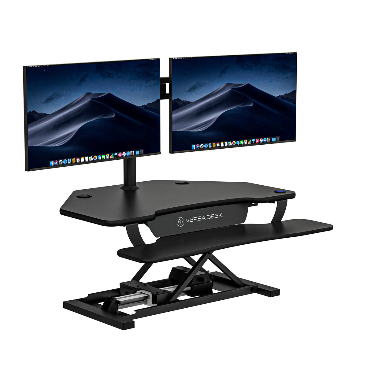 VersaDesk PowerPro Smart Corner Electric Standing Desk Converter - Steel & MDF, 2-Tier Sit-Stand, Programmable Height | Black, 36