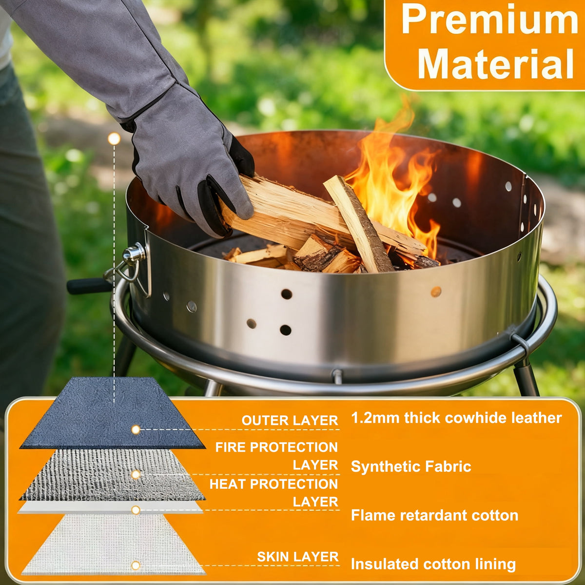 Cyrico Welding Gloves for Men, 16 Inch Leather Heat-Resistant Work Gloves with Reinforced Stitching for BBQ, Fireplace, Grill, Wood Stove, Yard Work, and Light Welding Tasks