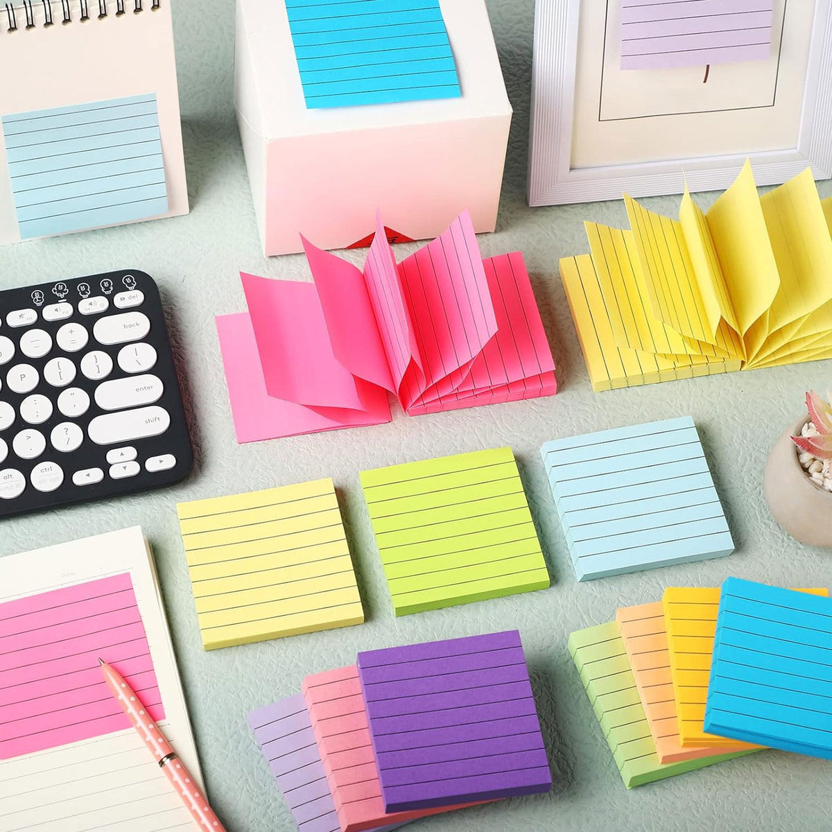 Tripumer 8 Pack Lined Sticky Notes Ruled Self Sticky Note 3 x 3 in 80 Sheets Each Pad 8 Colors
