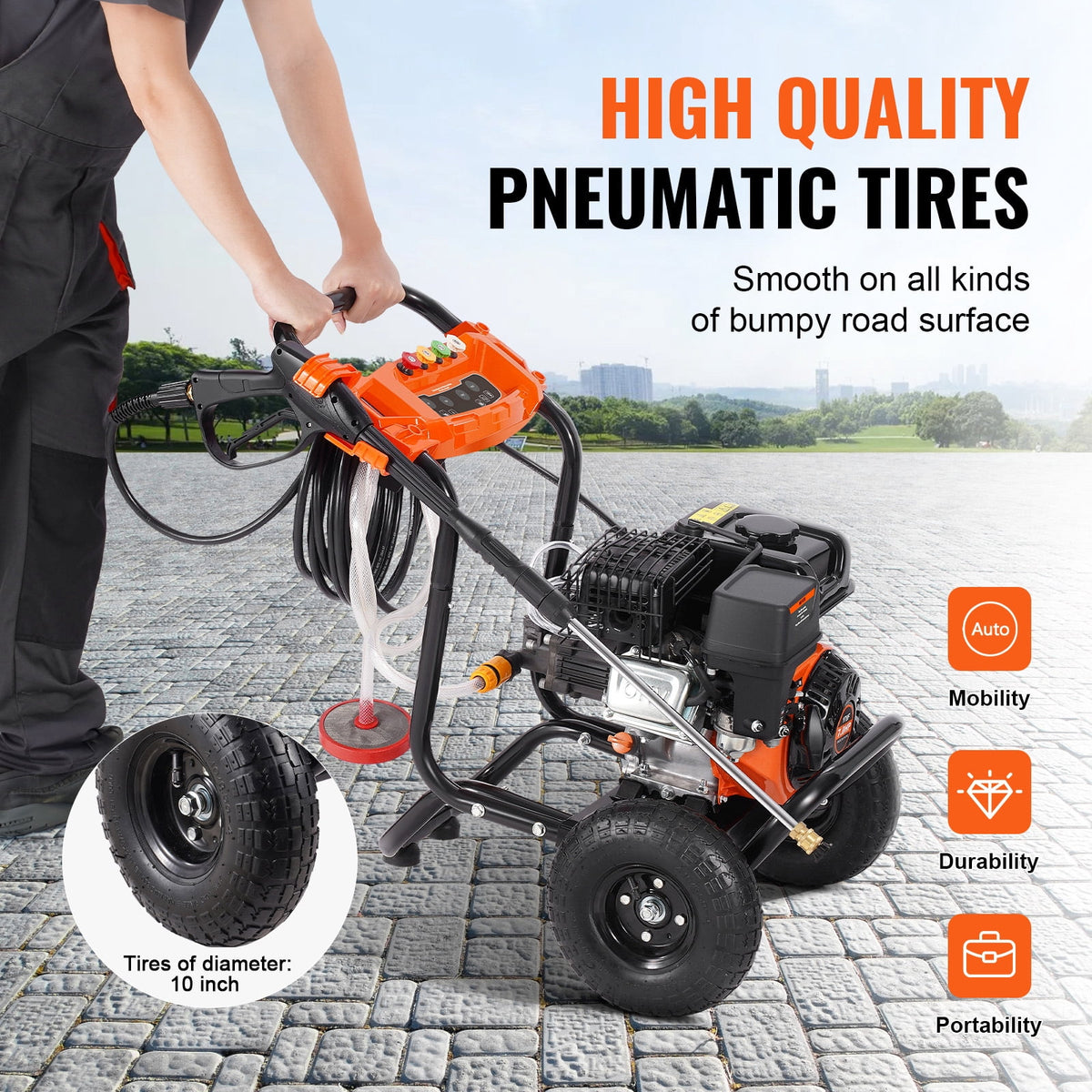 KFFKFF Gas-Powered Pressure Cleaner, 3500 PSI 2.6 GPM, Aluminum Pump Equipped Pressure Washer, Spray Gun and Extension Wand Included, Set of 5 Nozzles, Suitable for Vehicles, Fences, Residences