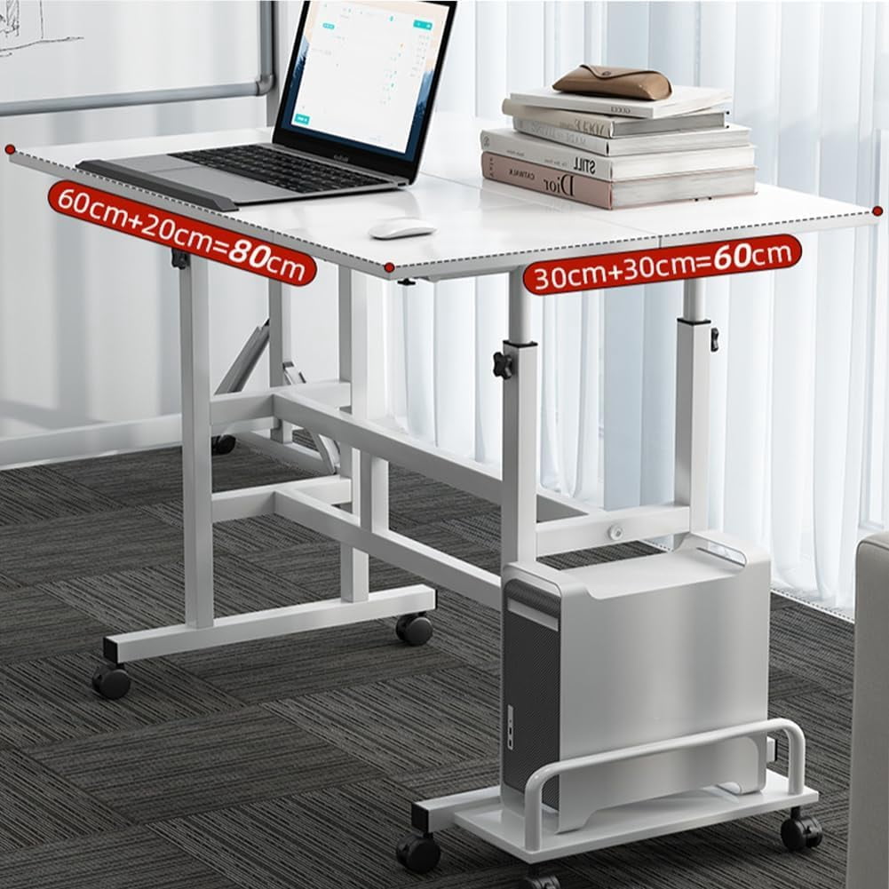Adjustable Height Mobile Standing Desk – Compact Rolling Workstation for Small Spaces – Ergonomic, Portable – Dark walnut
