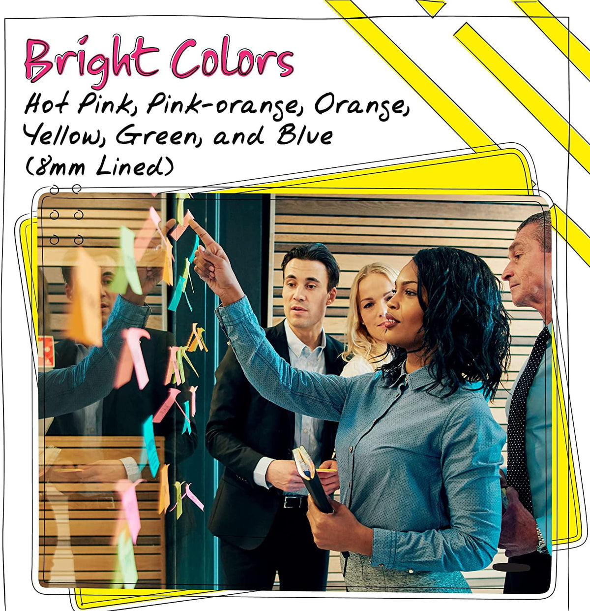 Better Office Products Lined Sticky Notes, 4" x 6", Assorted Colors, 10 Pads