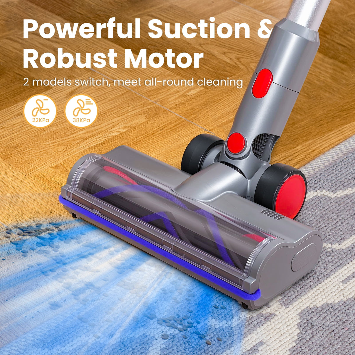 VAVSEA Cordless Stick Vacuum Cleaner, 38KPa Powerful Suction Vacuum with Double Dust Cup, for Carpet, Hard Floor & Pet Hair Cleaning