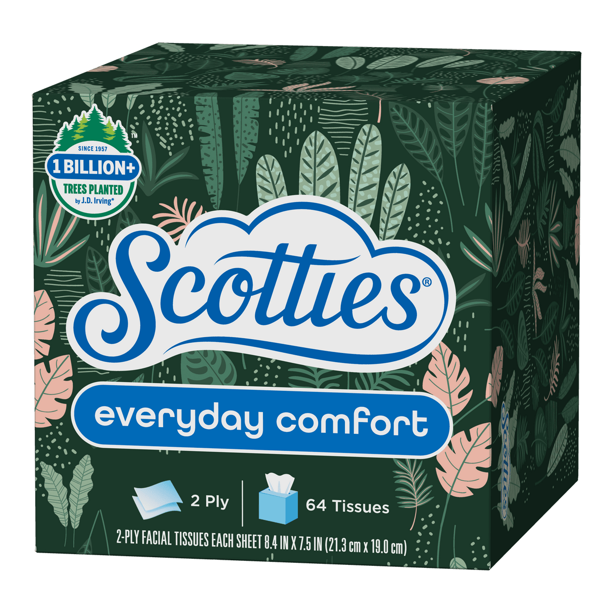 Scotties Everyday Comfort Facial Tissues, 4 Cube Boxes, 64 Facial Tissues per Box, 2-Ply (256 Total Sheets)