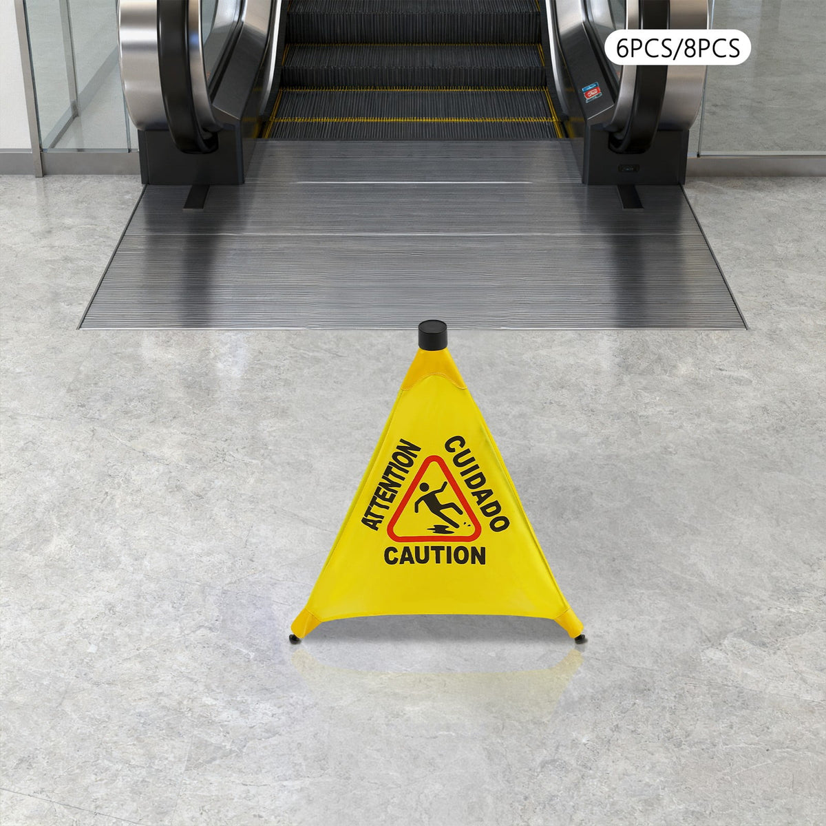 ToppiJoy 8 Pcs Wet Floor Sign with Storage Tube, 20 Inch Safety Signs, for Commercial Stores Grocery Restroom Office