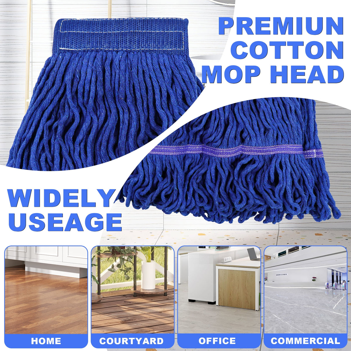NEWE Commercial Mop for Floor Cleaning, Heavy Duty Industrial Mops with 55 inches Long Handle (Blue)