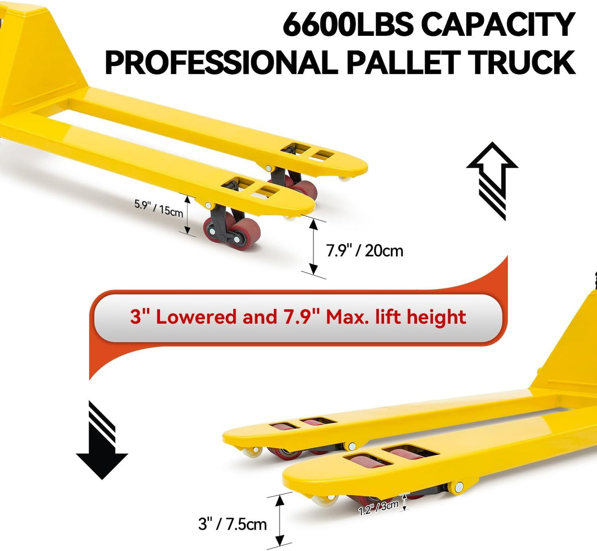 HPDMC Pallet Jack Truck 6,600 LBS Capacity, 48'' L x 27'' W Forks Manual Pallet Jack Truck, 6Pcs