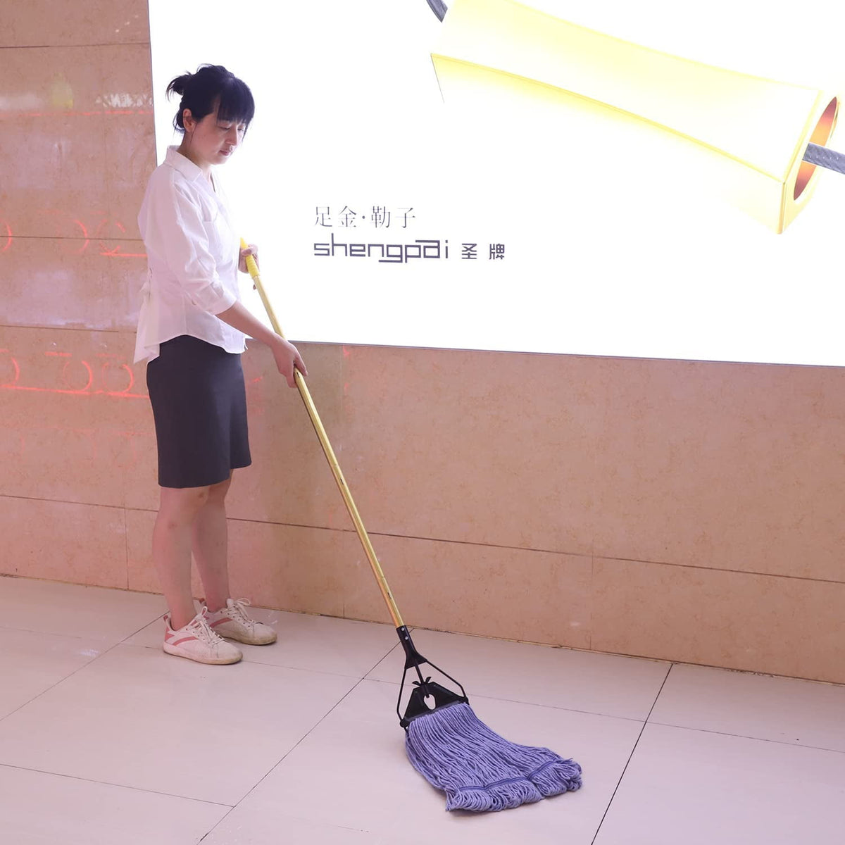 Commercial Industrial Heavy Duty Mop with Long Handle,58" Looped-End String Wet Cotton Mops for Floor Cleaning, 2packs
