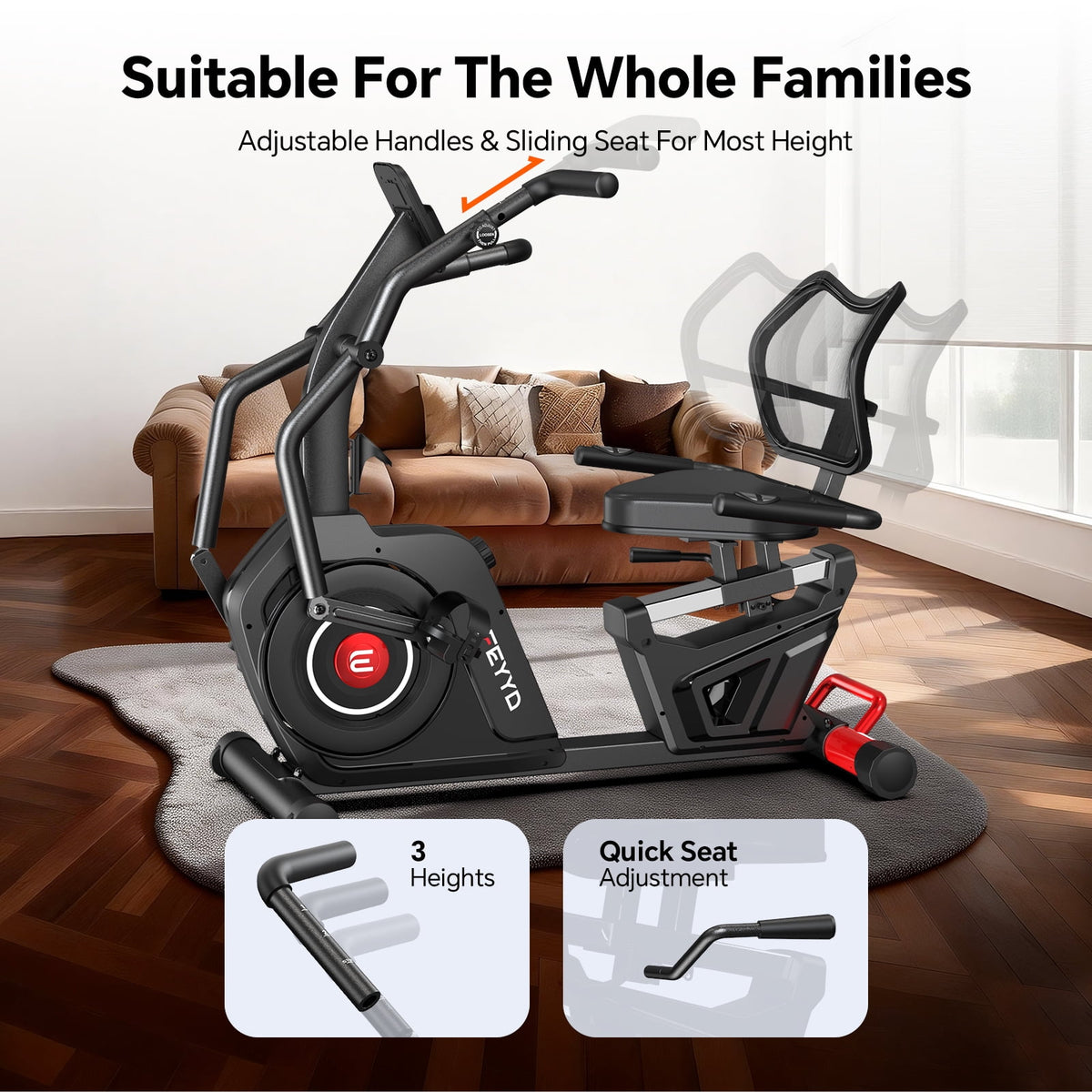LFEYYD Light Commercial Recumbent Exercise Bikes for Seniors Magnetic Cross Trainer & Elliptical Machine with Arm Exerciser, Smart Bluetooth 400 lbs
