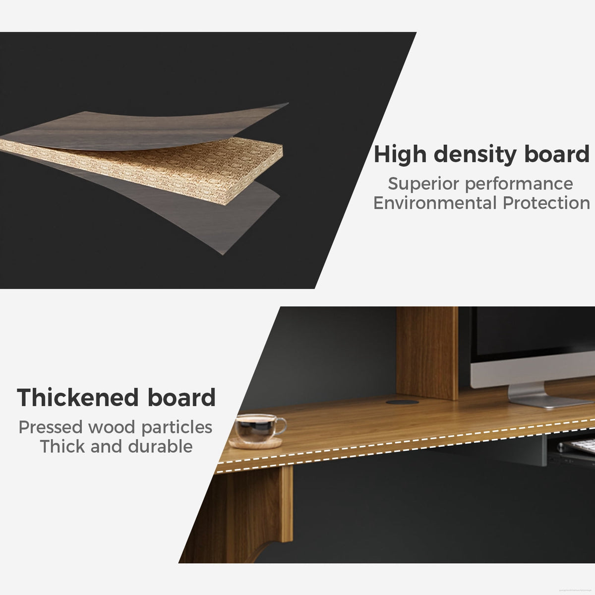 L-Shaped Reception Desk with Lockable Drawers and Storage Shelves, Multi-Functional Computer Desk for Office (Left Hand L-Shaped; Walnut & Iron Gray; 87"Lx 24"W x 41"H)