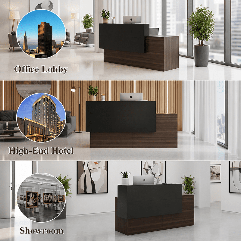 83" Modern Executive Reception Desk with Privacy Panel, Front Desk for Office Lobby, Salon, Clinic, Corporate Waiting Area